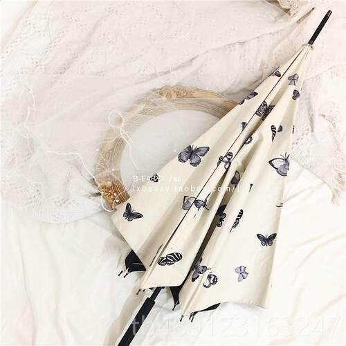 正品复古g法式vi伞ntae甜酷女神蝴蝶长柄伞折叠雨黑胶遮阳防紫外