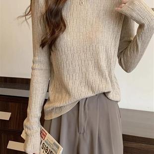 薄款白色针织衫女春装2025年新款爆款圆领毛衣内搭打底衫缕空上衣