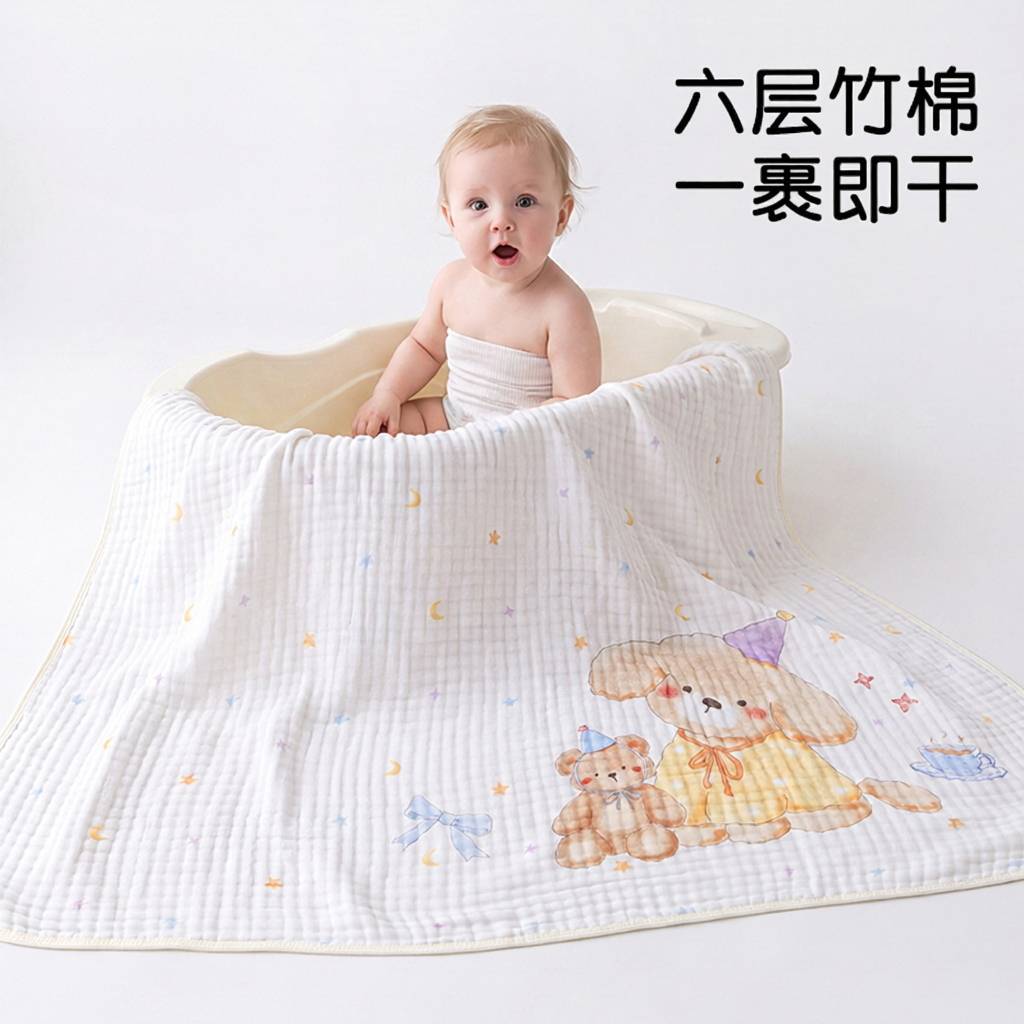 宝宝A类竹纤维6层一体竹纤维浴巾新生儿纱布浴巾婴幼儿洗澡用浴巾