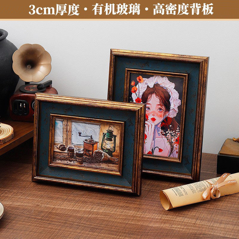 美式复古实木相框摆台挂墙壁式相框5寸6寸加洗照片艺术照框架外框