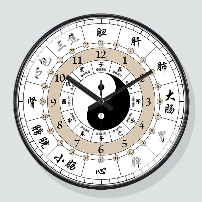 子午流注钟表中医养生家用时钟十二时辰静音客厅24小时美容院挂钟
