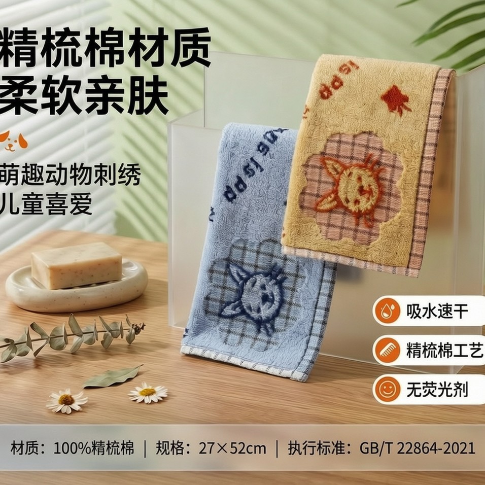 金号纯棉儿童毛巾A类母婴专卖店透气亲肤吸水不掉毛跨境爆款代发