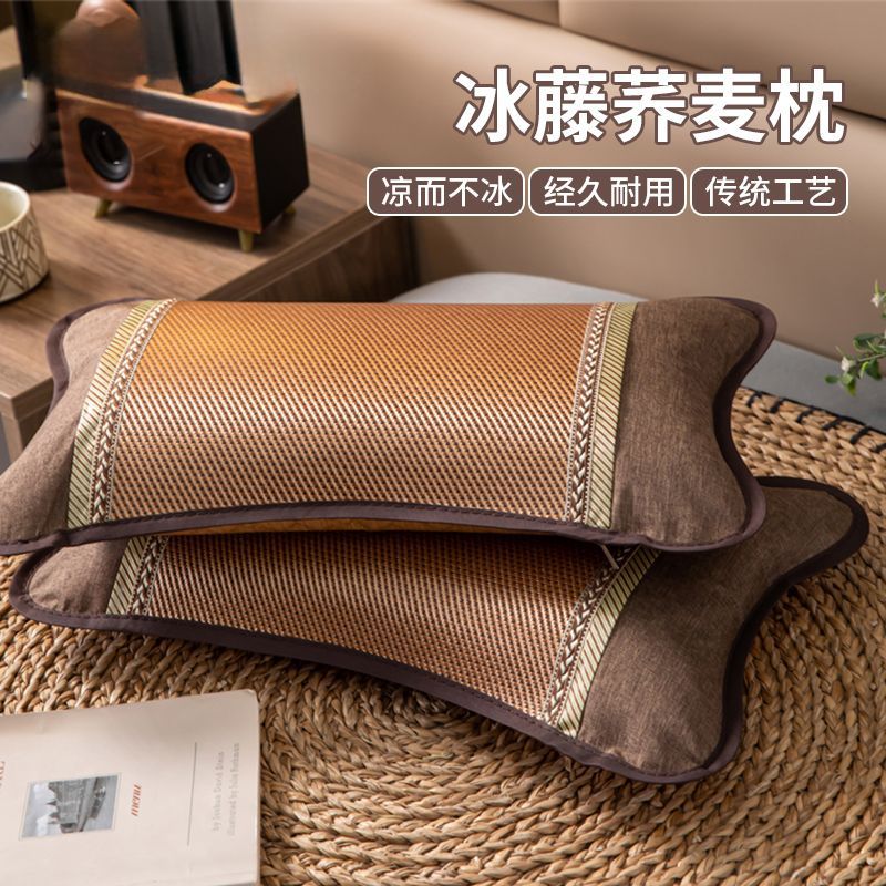 夏季荞麦枕头夏天冰藤枕芯成人护颈椎助睡眠专用竹枕硬整头男图片