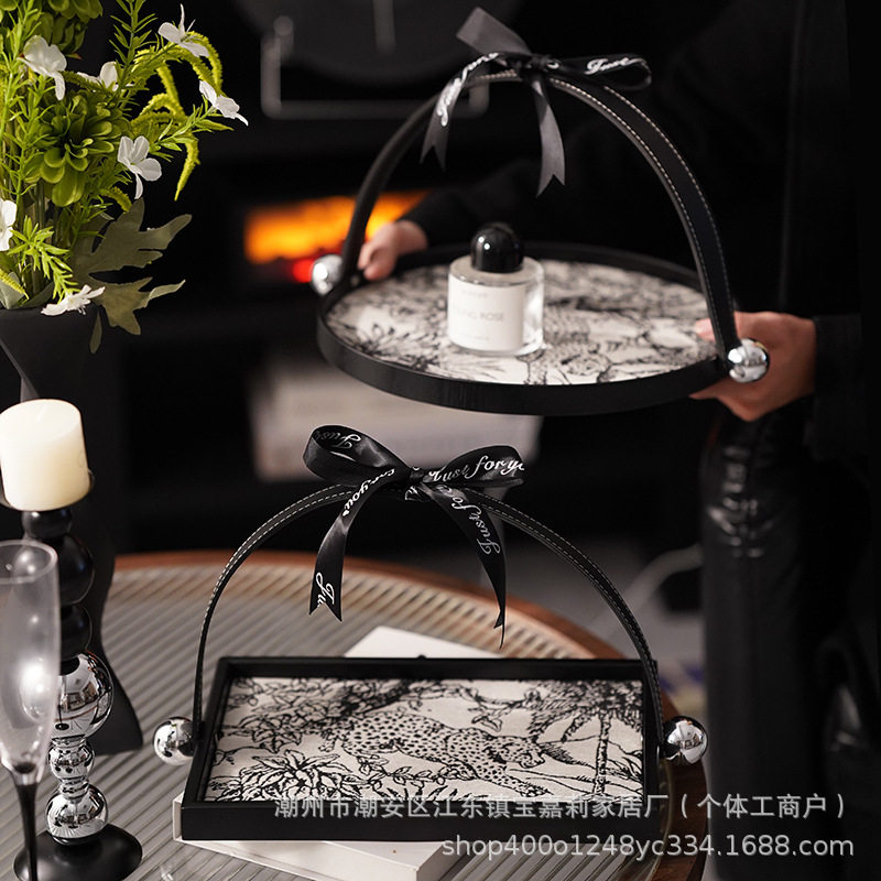 入户香水茶几皮质玄关皮革香薰托盘轻奢高档摆件收纳盘饰品置物盘
