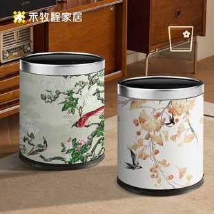 厨房收纳桶双层金属烤桶 禾牧程垃圾桶家用铁质客厅卧室大容量中式