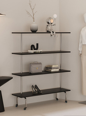 鞋子包包多层展示架服装店黑色货架橱窗陈列架移动带轮包包置物架