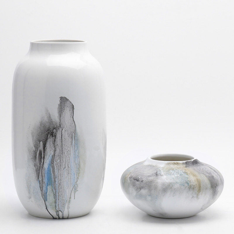 新中式现代轻奢手绘山水陶瓷花瓶摆件客厅电视柜玄关插花花器摆设,模玩/动漫/周边/娃圈三坑/桌游,文化/体育周边,淘宝优惠券,粉丝福利购,淘宝优惠卷
