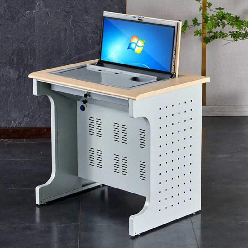 单双三人翻转电脑桌学校机房多媒体教室培训桌显示器隐藏学生课桌