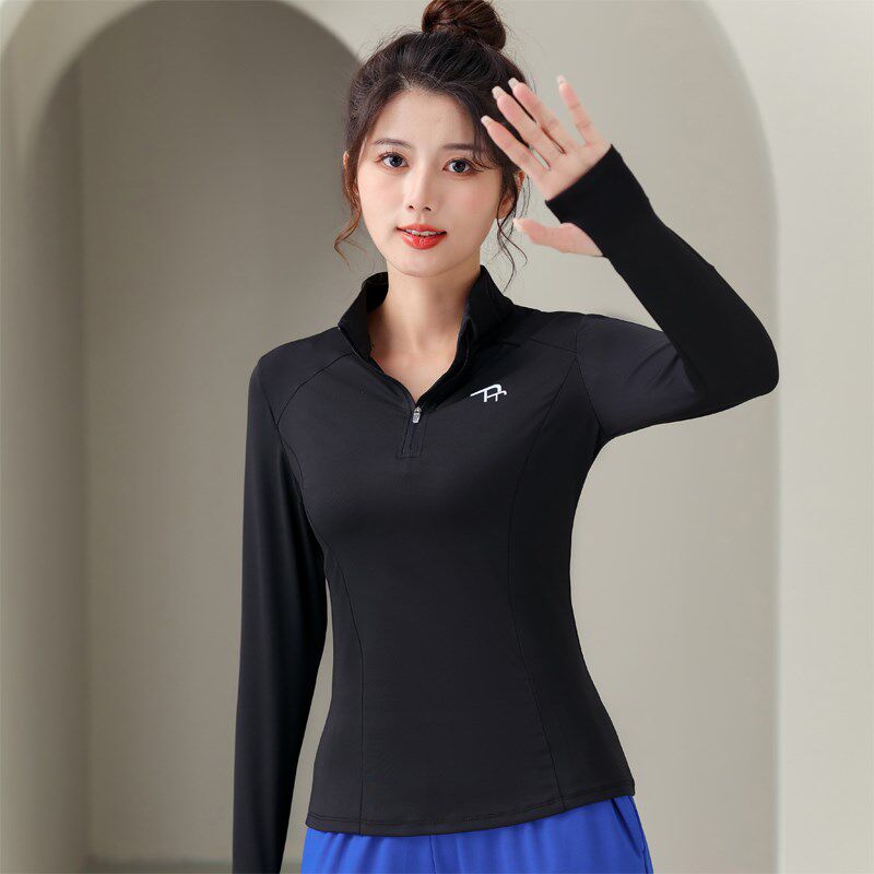 春季新款长袖运动上衣女士立领广场舞F健美操跳操服跑步速干健热
