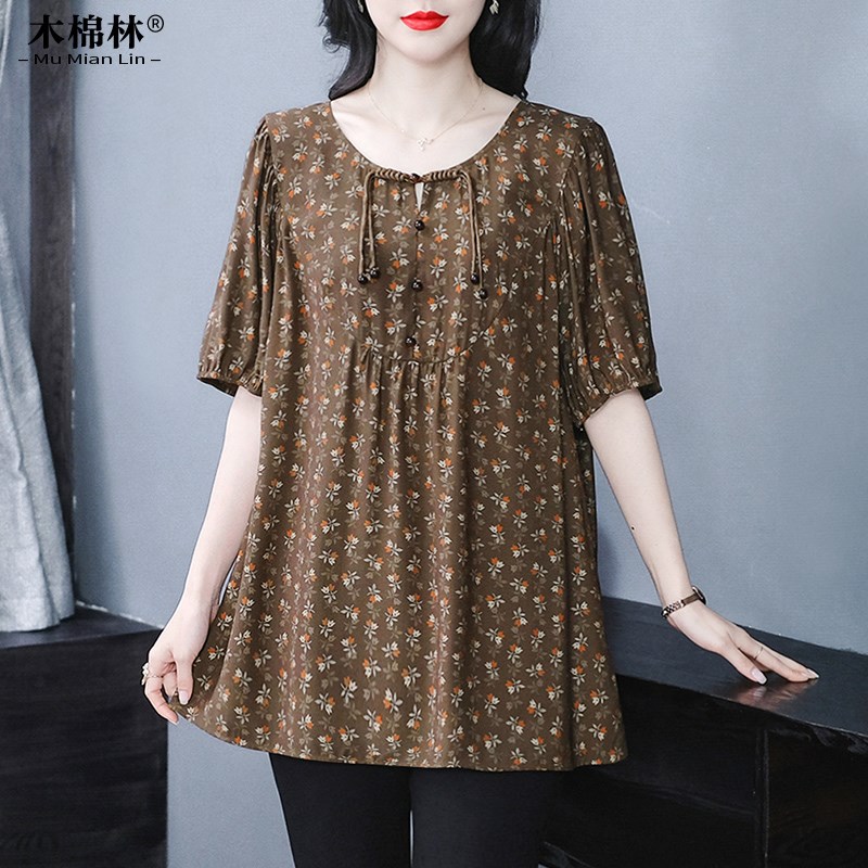 高端大码b女短袖上衣 2024夏季新款碎花衬衫显瘦时尚气质百搭热卖