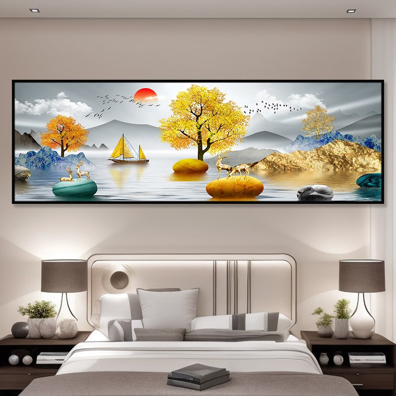 卧室床头装饰画自粘墙贴纸画酒店宾馆客厅房间沙发背X景墙壁纸热图片