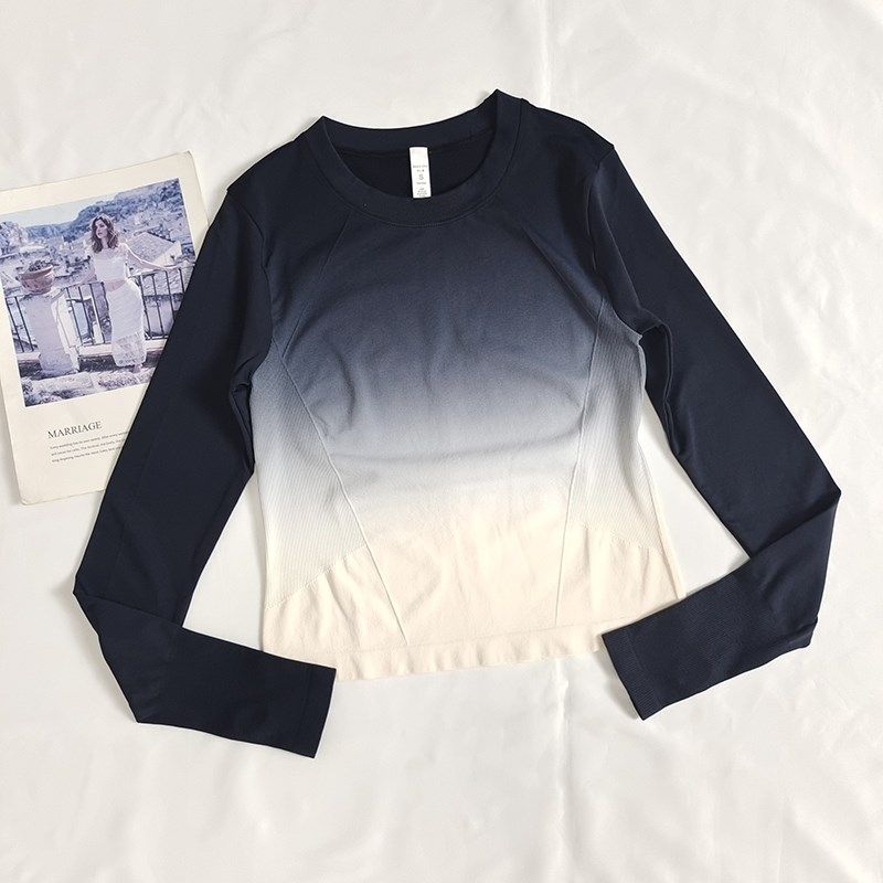 渐变色运动长袖女亲肤紧身透气速干D跑步瑜伽上衣跳操轻薄健身热