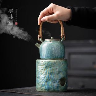 功夫茶具 绿水青山煮茶壶煮茶炉｜提梁壶陶瓷酒精灯煮茶器国风中式