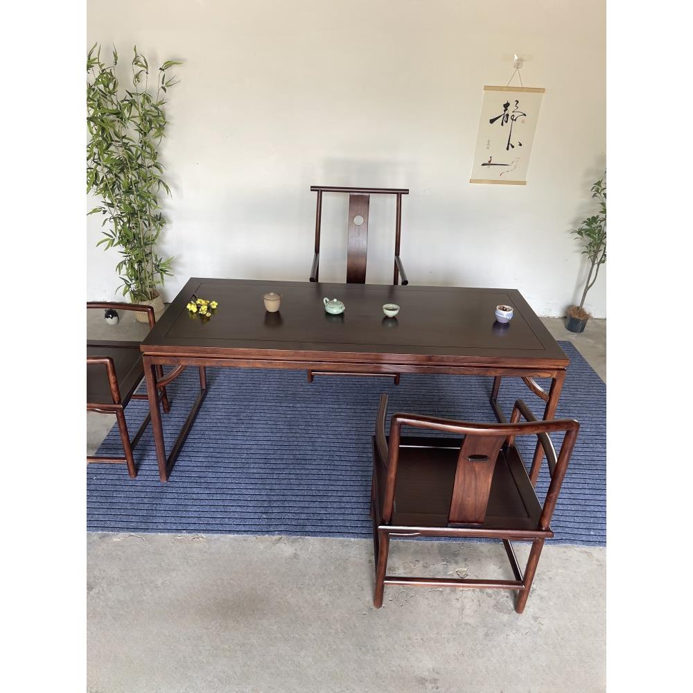 新中式老榆木实木茶桌椅组合家用简约书桌写字台禅意干泡台会议桌