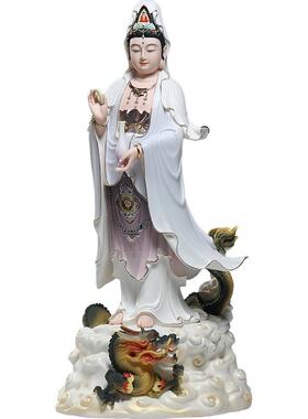 微美陶瓷高档彩绘立龙观音菩萨像乘龙骑龙御龙摆件供奉站像家居