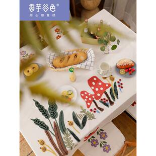 田园绣花咖啡桌布现代简约长方形客厅桌布斯堪 纳维亚卡通织物绣