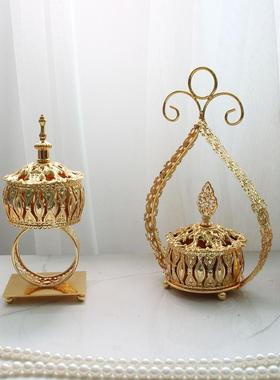 金色香炉摩洛哥风格铁艺金属熏香炉摆件家居饰品装饰古典玄关饰品