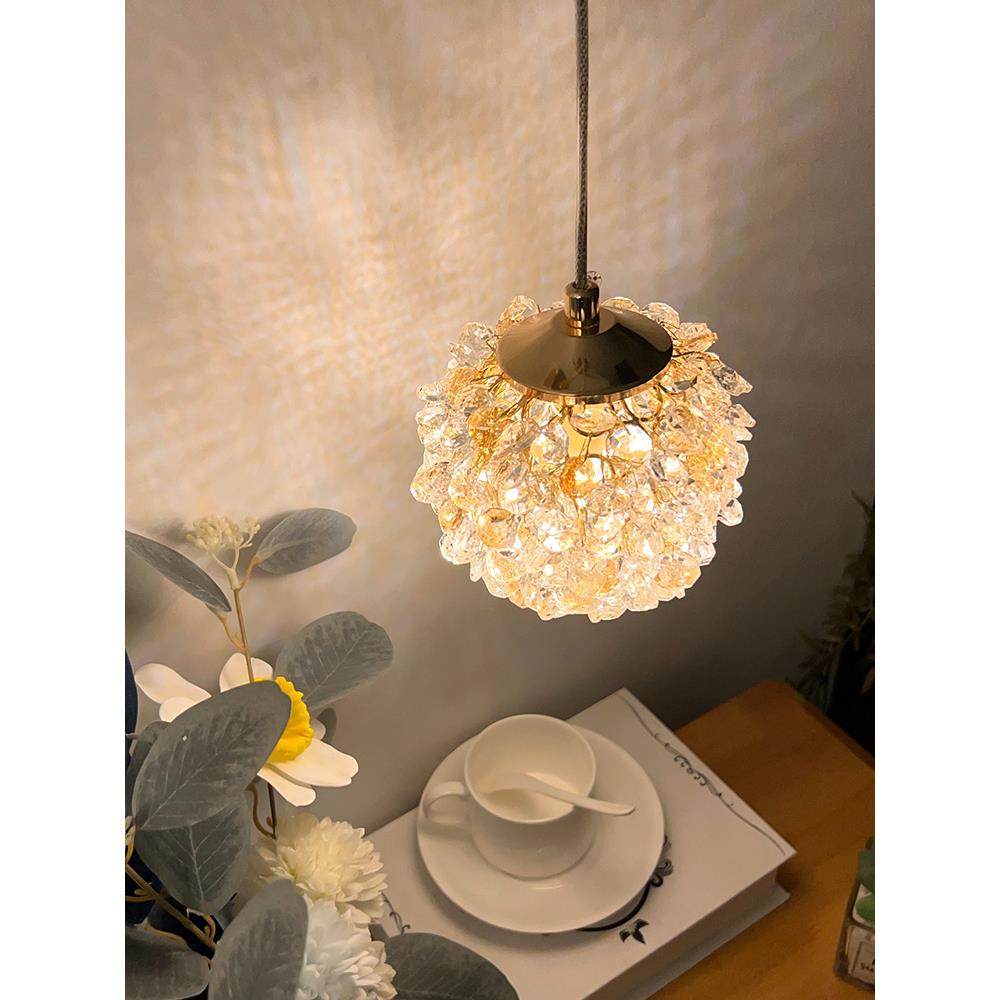 床头小吊灯温馨浪漫水晶小吊轻奢时尚创意卧室床头灯吧台长线吊灯