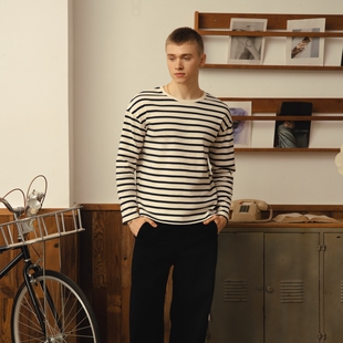 Azure hues『慵懒随性』条纹打底长袖T恤男女百搭度假新贵老钱风