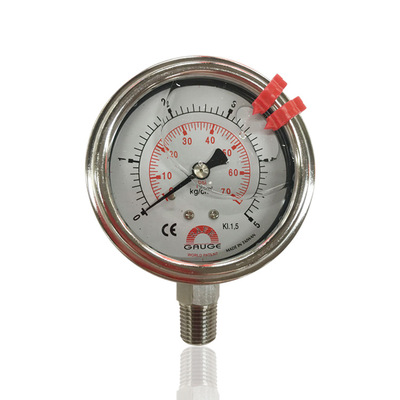 供台湾华记双面不锈钢压力表耐震充油立装径向充油YBN63 5KG厂销