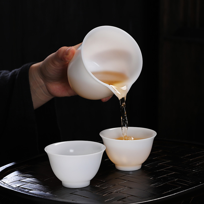 高端羊脂玉白瓷茶具套装家用办公室会客泡茶整套冰种玉盖碗茶杯