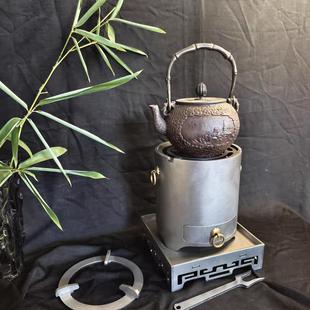 新品小圆钢桶木碳煮茶炉日式工夫茶具酒精灯炉耐火中式圆炭炉