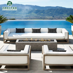 室外休闲桌椅别墅庭院露台柚木长桌院内花园桌椅套件组合实木家具