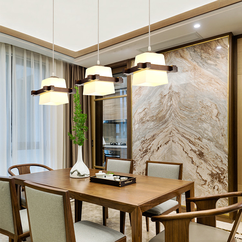 新中式风格餐厅木艺吊灯创意客厅书房胡桃木色吊灯简约日式床头灯