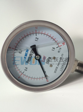 供应双刻度压力表psi 不锈钢耐震压力表YTFN-100H 上海屹沃EWON