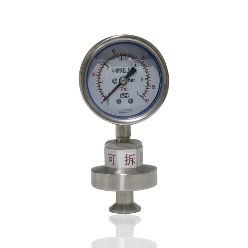 供卫生隔膜耐震压力表底座25.4MM快装式卡箍式YN60BF 6BAR/90PSI