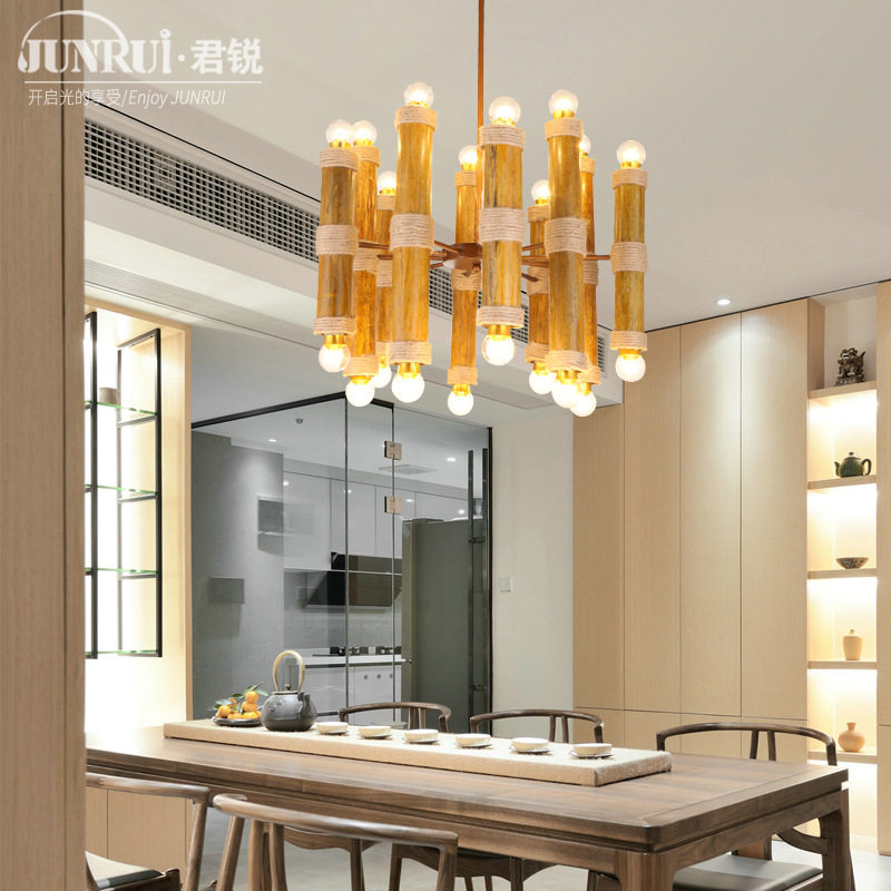 竹节灯金色现代简约创意简欧大堂餐厅长方形竹节吊灯客厅灯