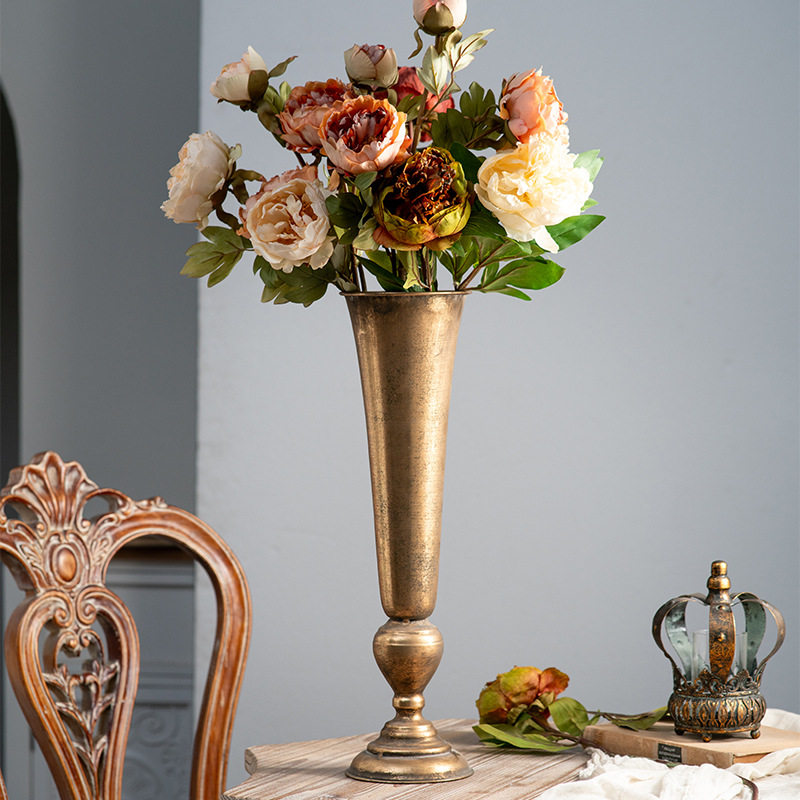 欧式复古金色花瓶婚礼装饰道具特色餐厅桌面铁艺摆件花店插花瓶子
