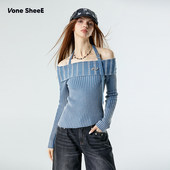 女修身 收腰毛衣打 SheeE 早秋一字肩挂脖针织衫 昕怡专享 Vone