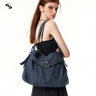 原创小众设计师斜跨包复古腋下包单肩包中古牛仔包包 昕怡专享
