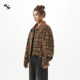 美式 复古休闲宽松上衣加绒格纹短款 毛呢外套女早秋冬