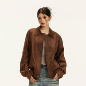 昕怡专享 Vone SheeE 美式 复古麂皮绒夹克翻领外套女秋冬短款