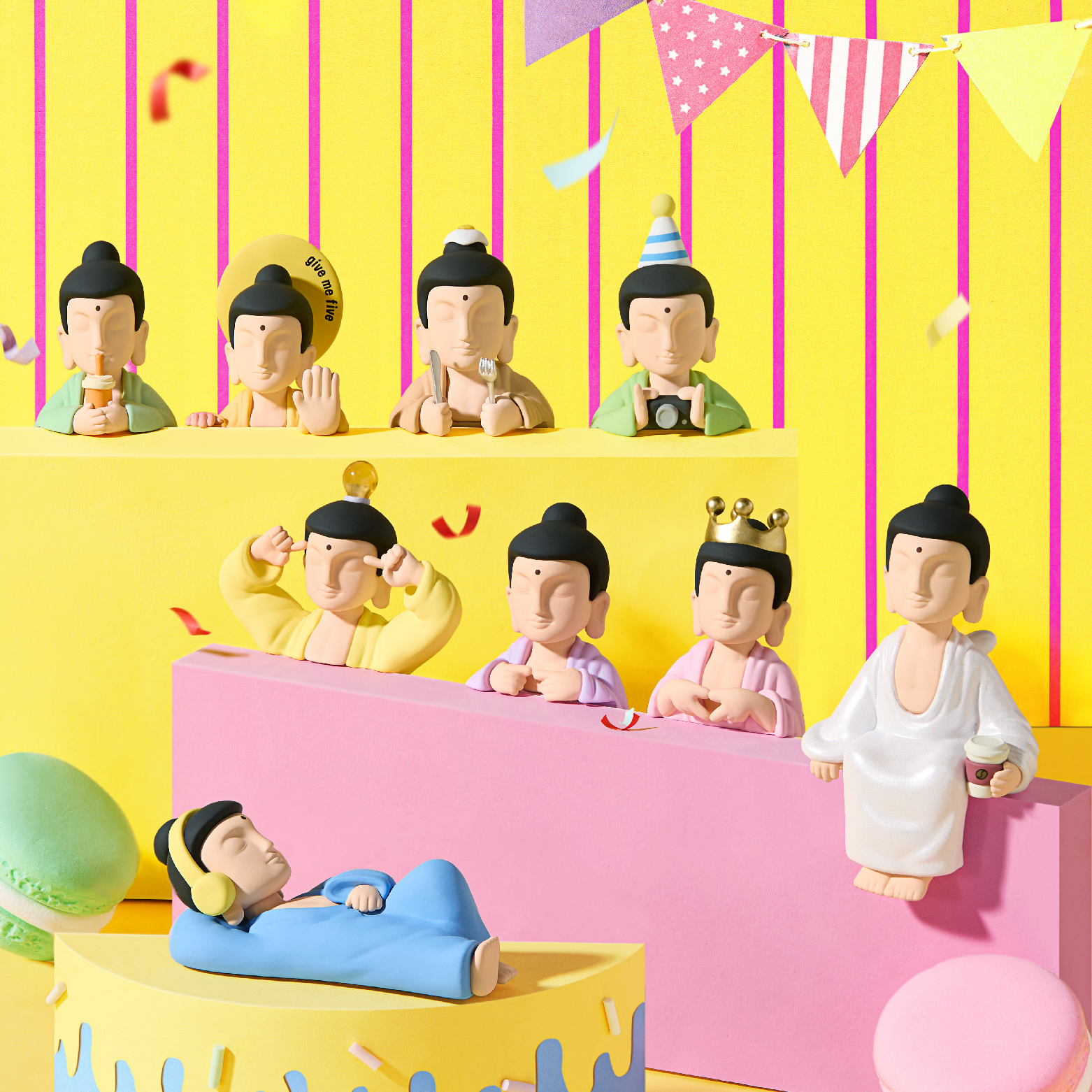 正品Fo了u福气击掌佛系盲盒潮玩正版灵感力文创现货手办桌面摆件