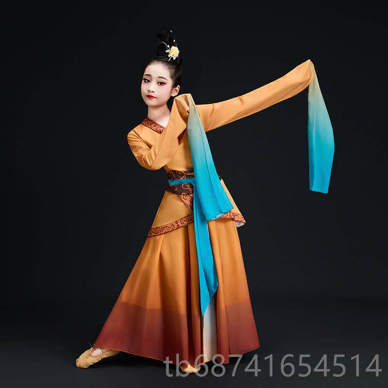 正品儿童水服舞袖舞蹈少儿汉唐演出服梦舞佣蹈服楚鼓声声表演服图片