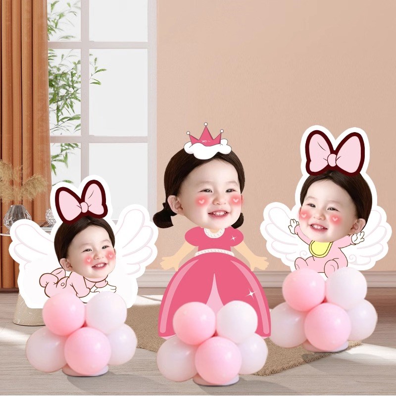 生日装饰场景布置宝宝女周岁百天满月人形立牌定制kt板头像迎宾牌