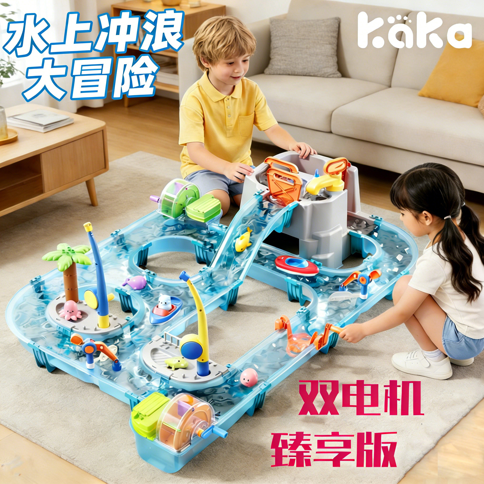 kaka儿童水上乐园咔咔电动冲浪钓鱼大冒险玩水钓鱼玩具大号戏水桌