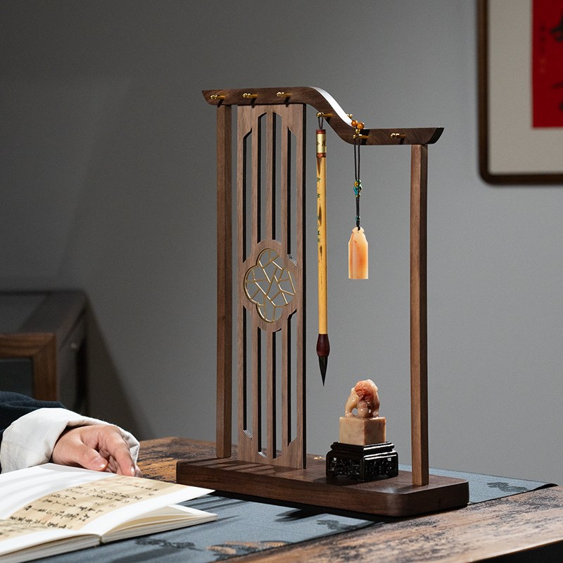 张小凤屏风笔挂毛笔笔架毛胡桃木笔搁实木黄铜简约创意现代书房文