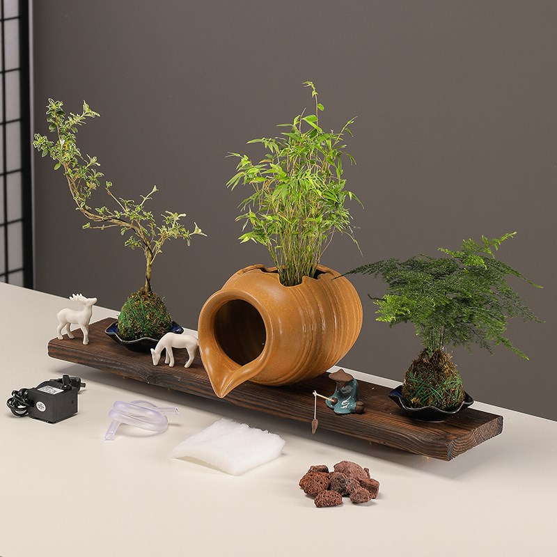 循环流水陶罐古法养鱼庭院鱼缸造景摆件阳台室外鱼池造景全套组合