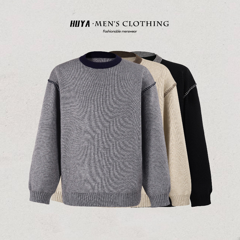 虎牙兄弟冬季明线撞色时尚百搭圆领休闲毛衣针织打底衫男M8130,男装,针织衫/毛衣,淘宝优惠券,粉丝福利购,淘宝优惠卷