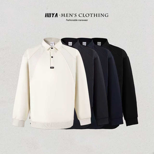 虎牙兄弟男款POLO领卫衣冬季加绒拼接休闲长袖翻领上衣男Z92812