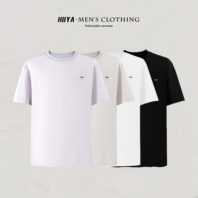 虎牙兄弟夏季男款圆领短袖简约小鱼印花时尚百搭宽松T恤男士K9736