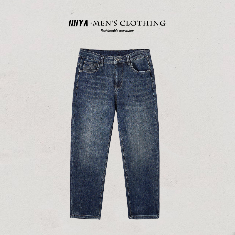 虎牙兄弟秋季三角形图案时尚男经典复古软牛仔裤宽松直筒裤 L5563