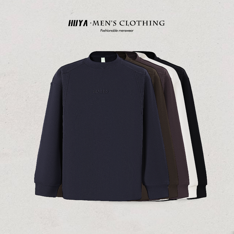 虎牙兄弟冬季卫衣双面线条德绒保暖休闲钢印字母圆领打底男K58031