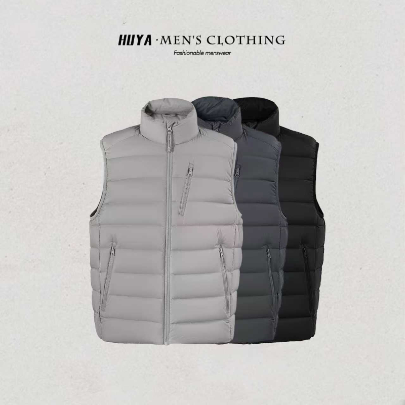 虎牙兄弟2025冬季90鸭绒轻薄马甲休闲百搭保暖立领羽绒服男J9501