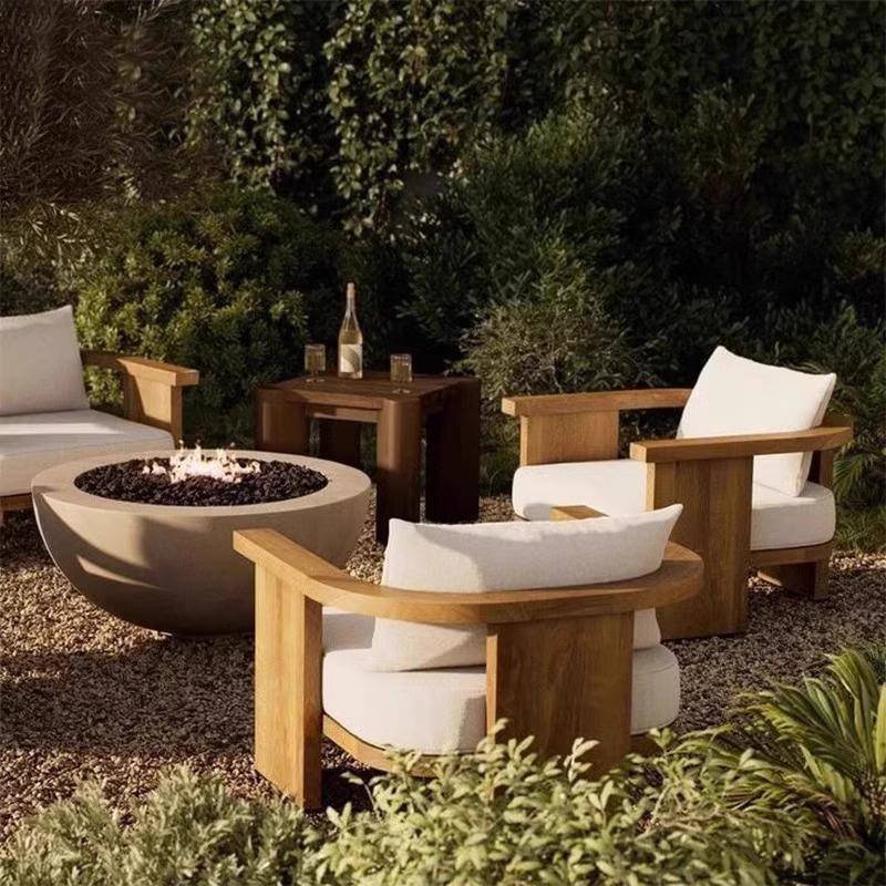 户外柚木沙发实木防腐木茶几庭院别墅酒店花园露台防水防晒侘寂风