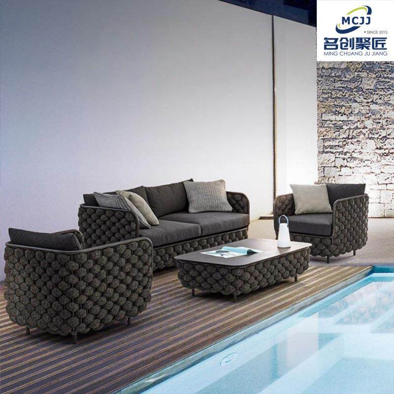 沙发北欧防晒庭院别墅藤椅家具网红民宿织带沙发酒店高端休闲椅